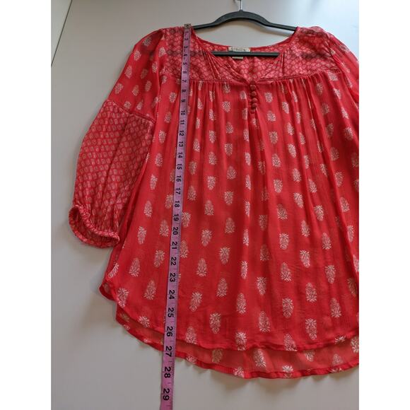 Lucky Brand Top Blouse Floral Sheer Boho Spring Summer Orange Red Size M - Picture 10 of 10